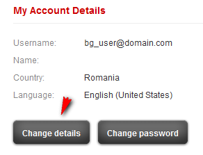 User account details panel